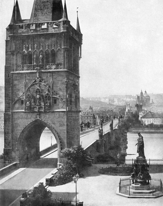 The Old Town Bridge Tower on the photography from the middle of the 19 century