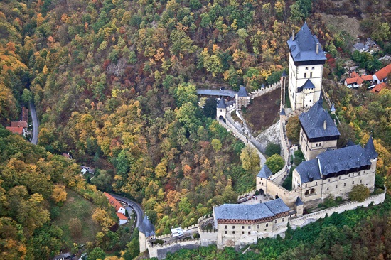 Aerial view of Karlštejn castle