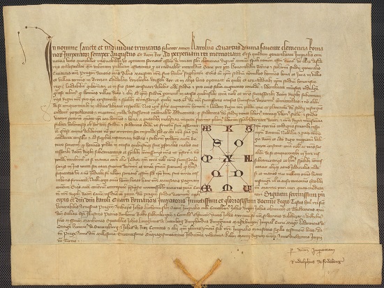 The Charter of 1358 with the Imperial monogram of Charles IV (Archives of Charles University in Prague)