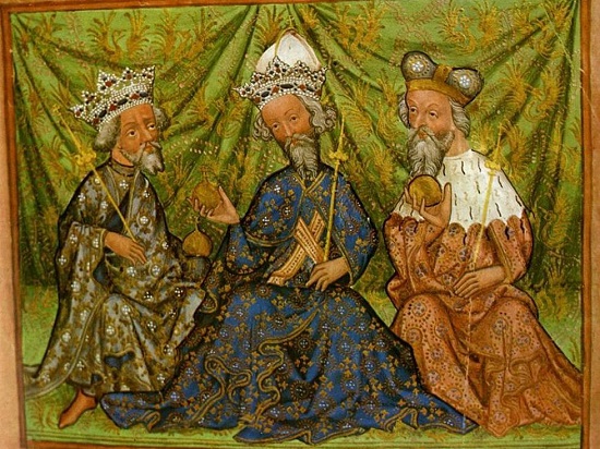 King Wenceslas IV,  Emperor Charles IV and Jobst of Moravia